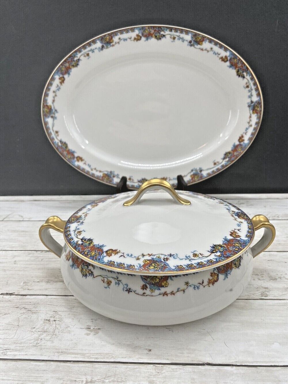 Vintage Haviland Limoges France Paisley Covered Casserole Dish and Platter SET